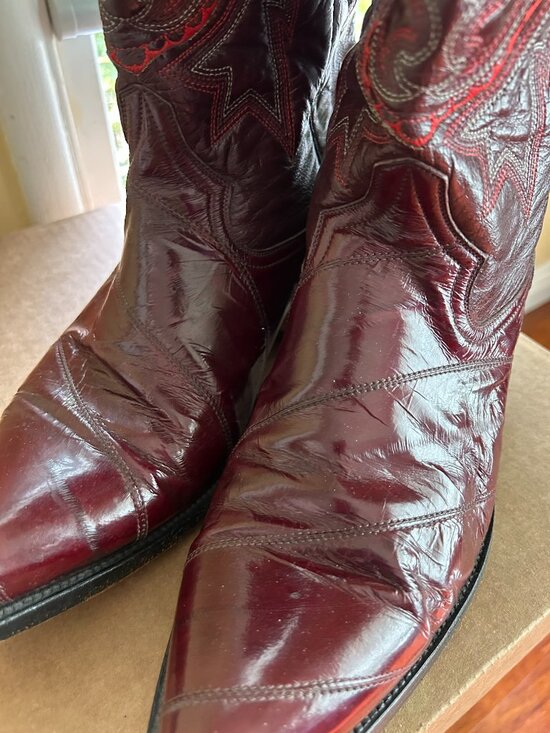 ? Genuine EEL SKIN El Centenario Western Boots | Men\'s 10.5 | Cherry main image 4